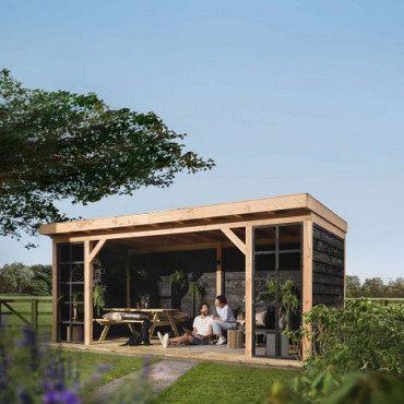 Douglasvision buitenverblijf Comfort 500x270cm, basis kleurloos geimpregneerd, wanden zwart geimpre